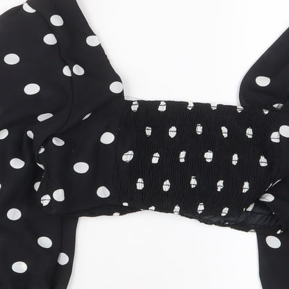 Emory Park Womens Black Polka Dot Polyester Basic Blouse Size M V-Neck