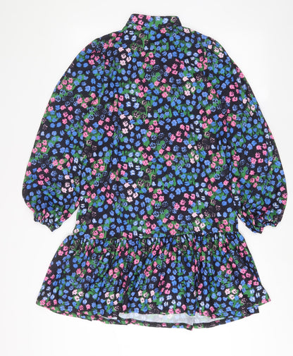 ASOS Womens Multicoloured Floral Polyester A-Line Size 10 Round Neck Tie - Keyhole neck