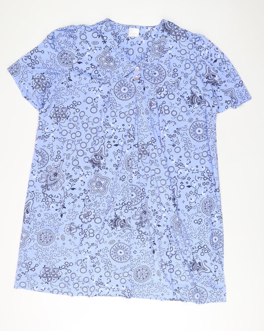 Classics Womens Blue Geometric Polyester A-Line Size 28 V-Neck Pullover