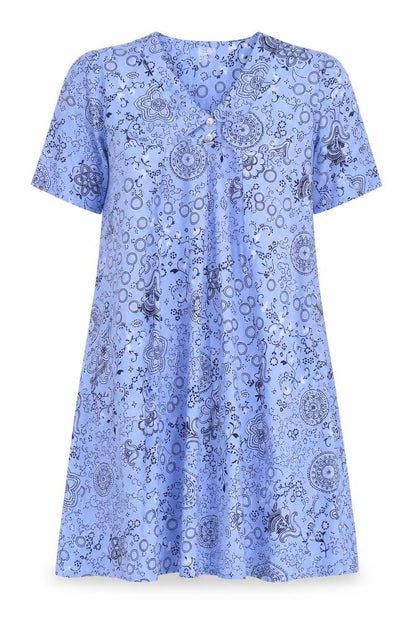 Classics Womens Blue Geometric Polyester A-Line Size 28 V-Neck Pullover