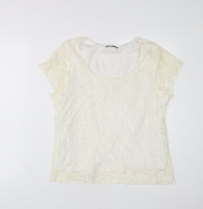 Womens UK Size XL Saloos Ivory Basic T-Shirt