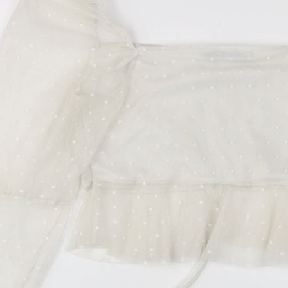 Boohoo Womens White Polka Dot Polyester Cropped Blouse Size 12 Square Neck - Embroidered