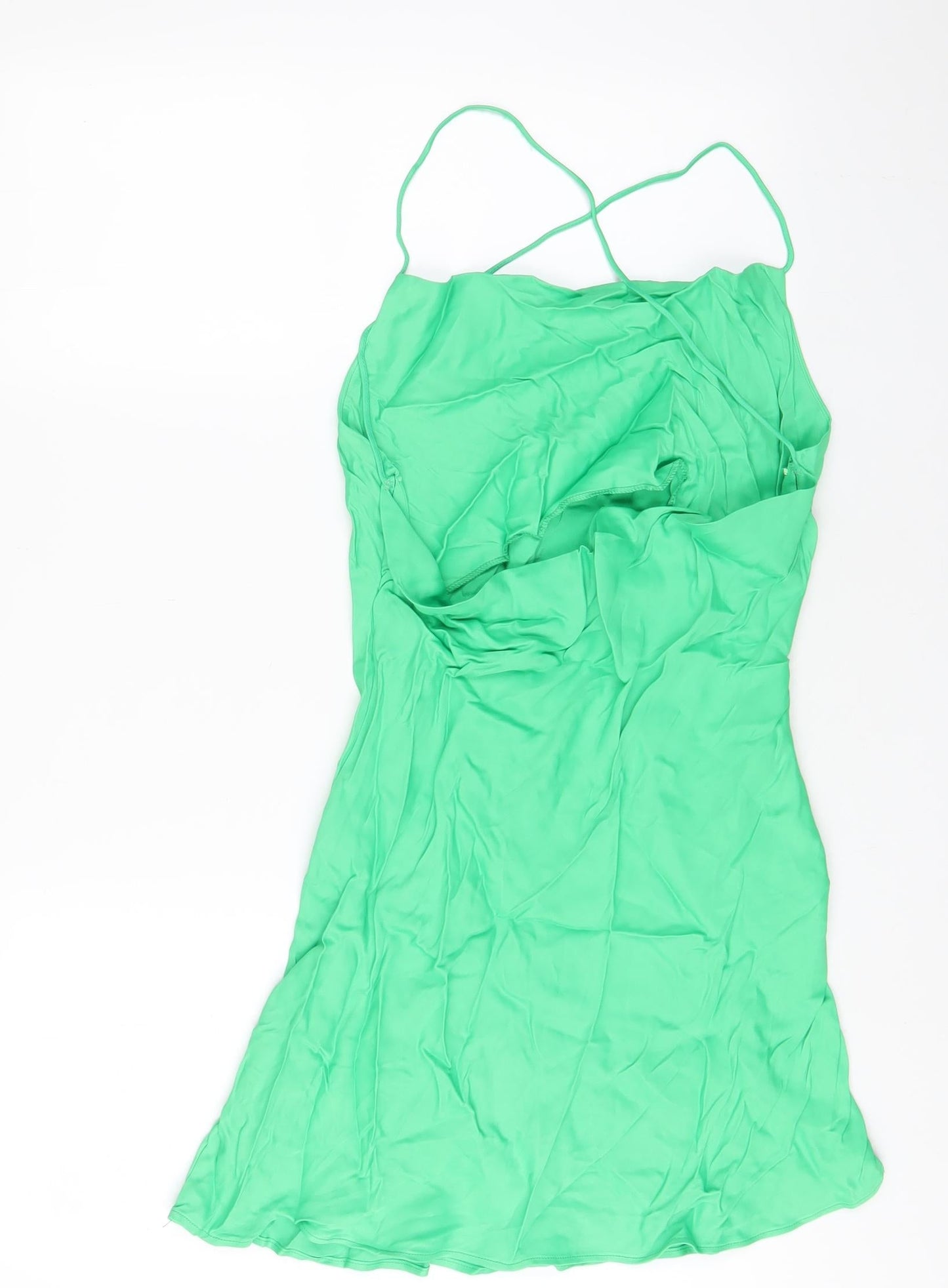 Zara Womens Green Polyester A-Line Size L Cowl Neck Pullover