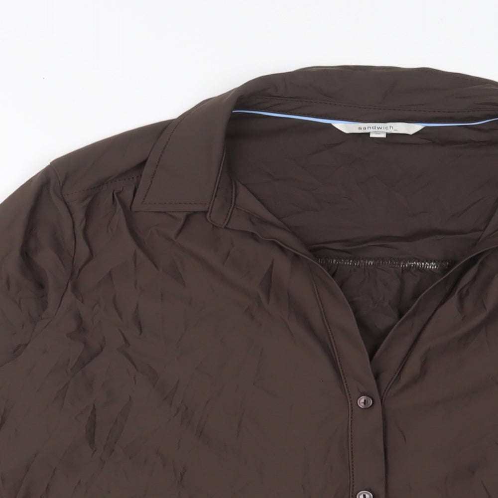 Womens UK Size M Sandwich Brown Basic Button-Up