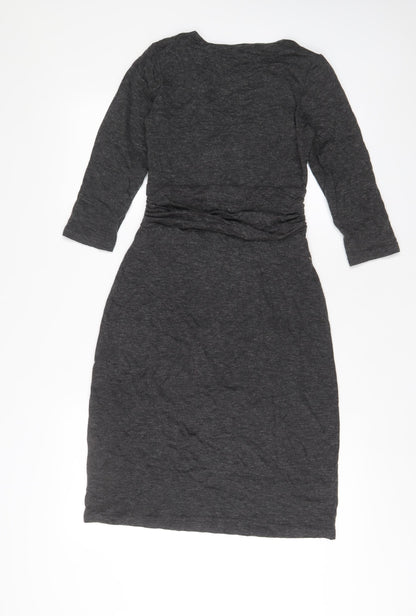 Oleana Womens Grey Acrylic A-Line Size XS V-Neck Pullover - Buttons