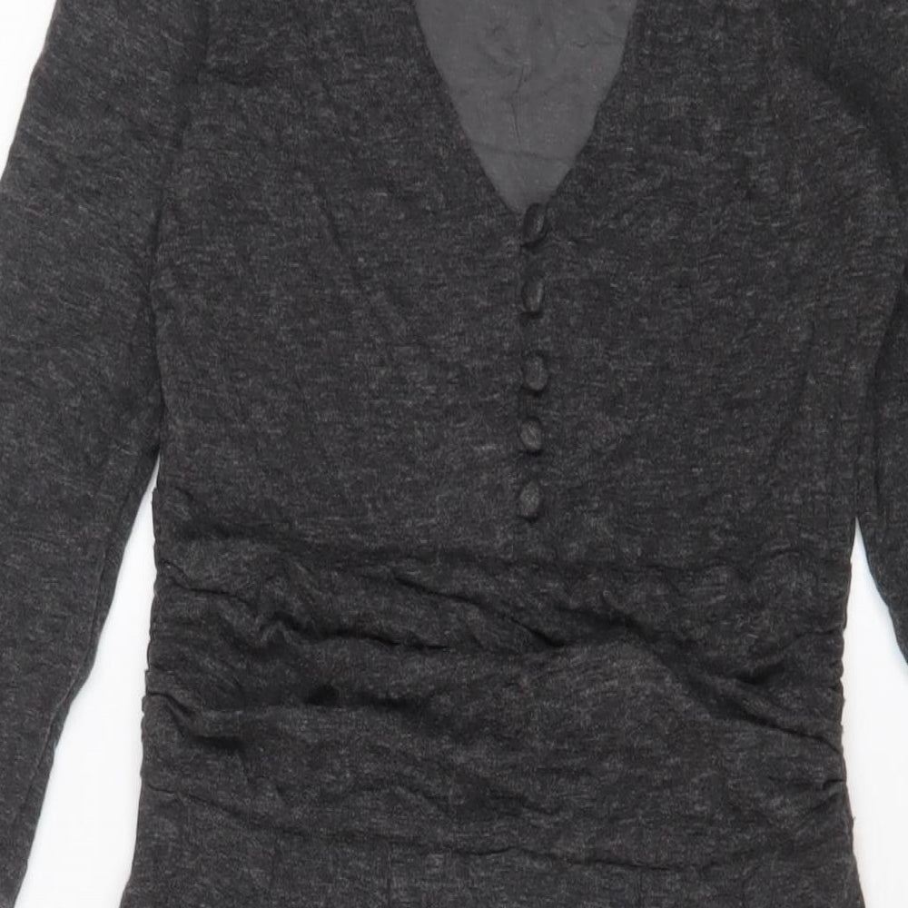 Oleana Womens Grey Acrylic A-Line Size XS V-Neck Pullover - Buttons