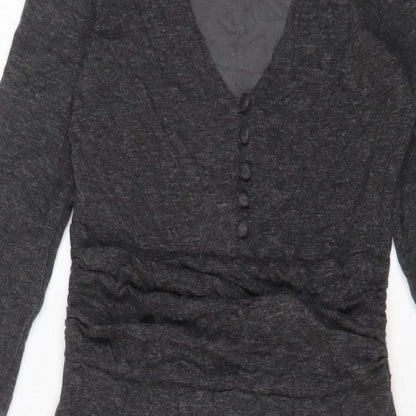 Oleana Womens Grey Acrylic A-Line Size XS V-Neck Pullover - Buttons
