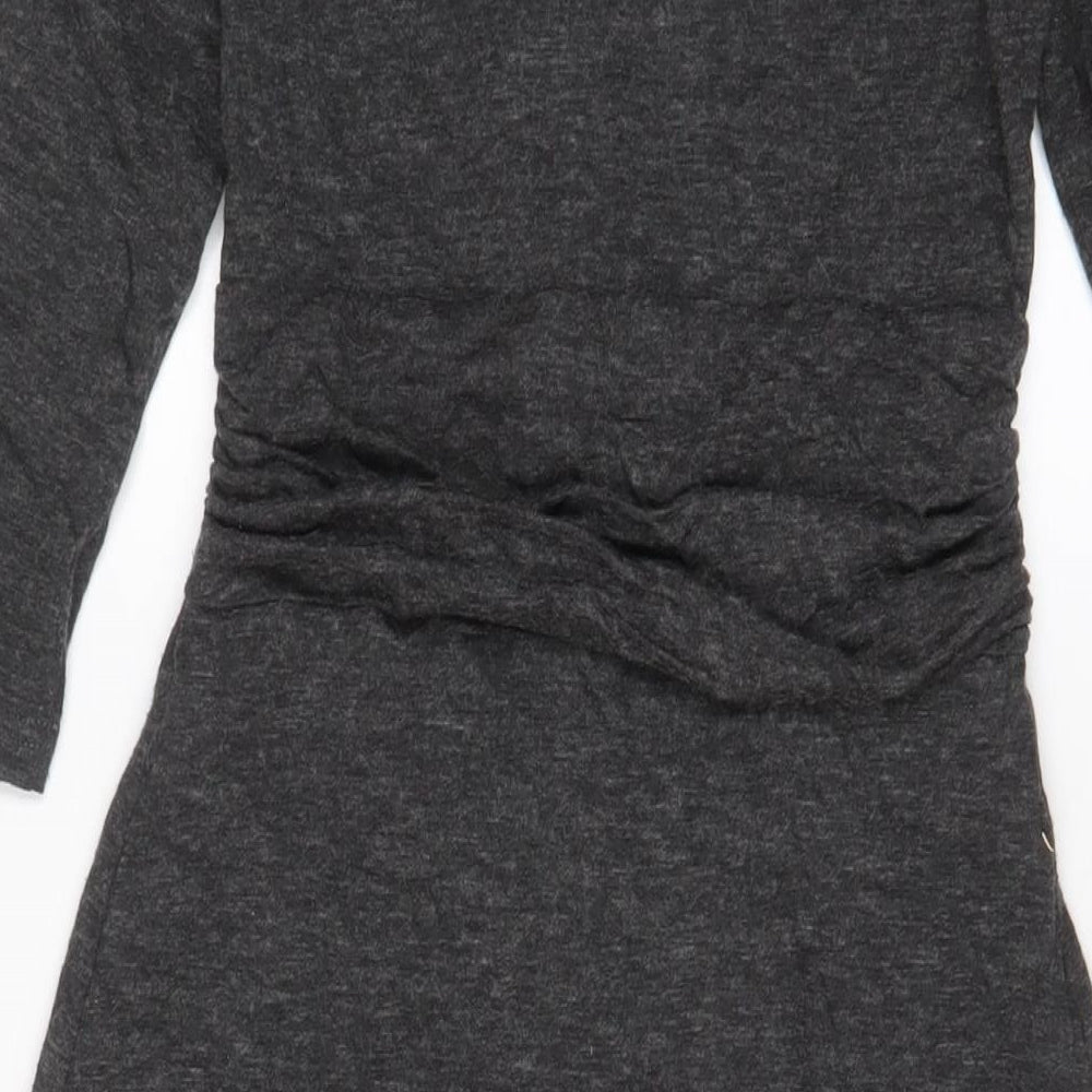 Oleana Womens Grey Acrylic A-Line Size XS V-Neck Pullover - Buttons