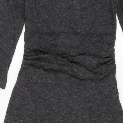 Oleana Womens Grey Acrylic A-Line Size XS V-Neck Pullover - Buttons