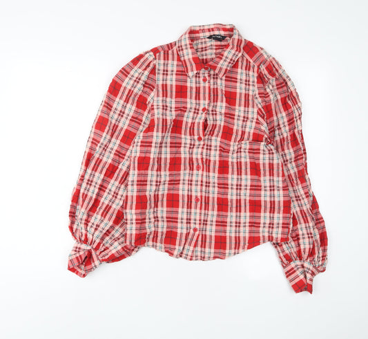 Womens UK Size S Monki Red Basic Button-Up