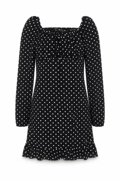 Pink vanilla Womens Black Polka Dot Polyester A-Line Size 6 Square Neck Pullover - Pleated