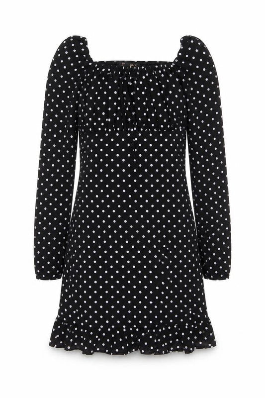 Pink vanilla Womens Black Polka Dot Polyester A-Line Size 6 Square Neck Pullover - Pleated
