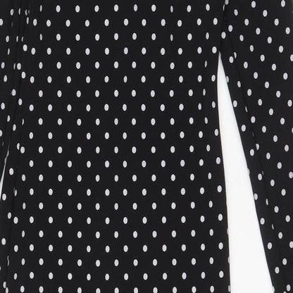 Pink vanilla Womens Black Polka Dot Polyester A-Line Size 6 Square Neck Pullover - Pleated