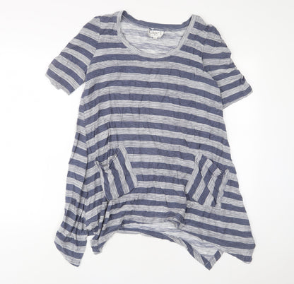 Capri Womens Blue Striped Cotton A-Line Size S Scoop Neck Pullover - Pockets