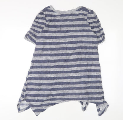 Capri Womens Blue Striped Cotton A-Line Size S Scoop Neck Pullover - Pockets