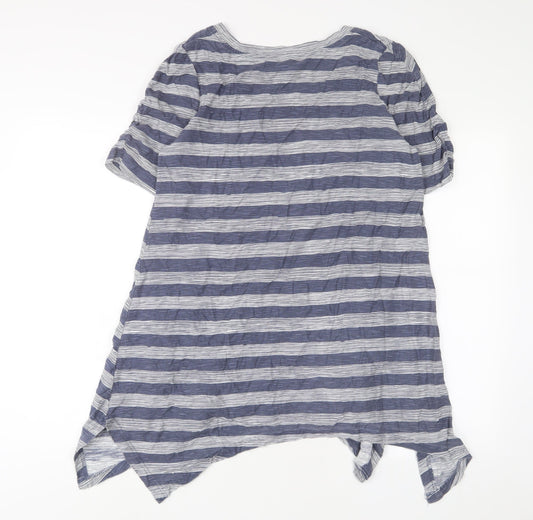 Capri Womens Blue Striped Cotton A-Line Size S Scoop Neck Pullover - Pockets