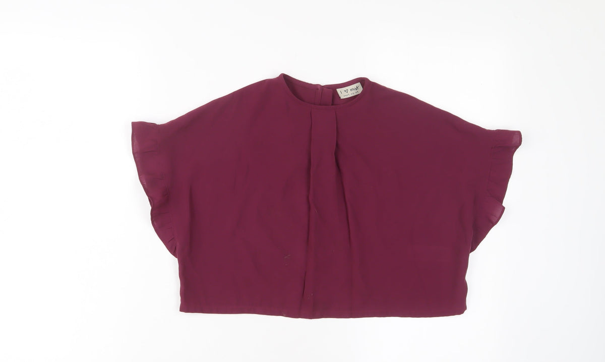 Additional front view of Next girls’ purple polyester basic t-shirt, size 6, years crew neck button