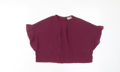 Additional front view of Next girls’ purple polyester basic t-shirt, size 6, years crew neck button