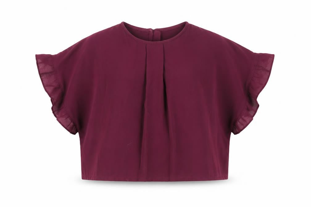 Front view of Next girls’ purple polyester basic t-shirt, size 6, years crew neck button