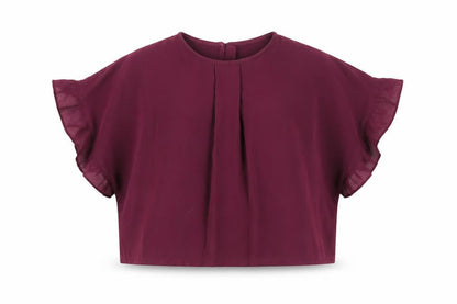 Front view of Next girls’ purple polyester basic t-shirt, size 6, years crew neck button