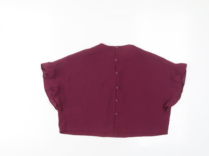 Back view of Next girls’ purple polyester basic t-shirt, size 6, years crew neck button