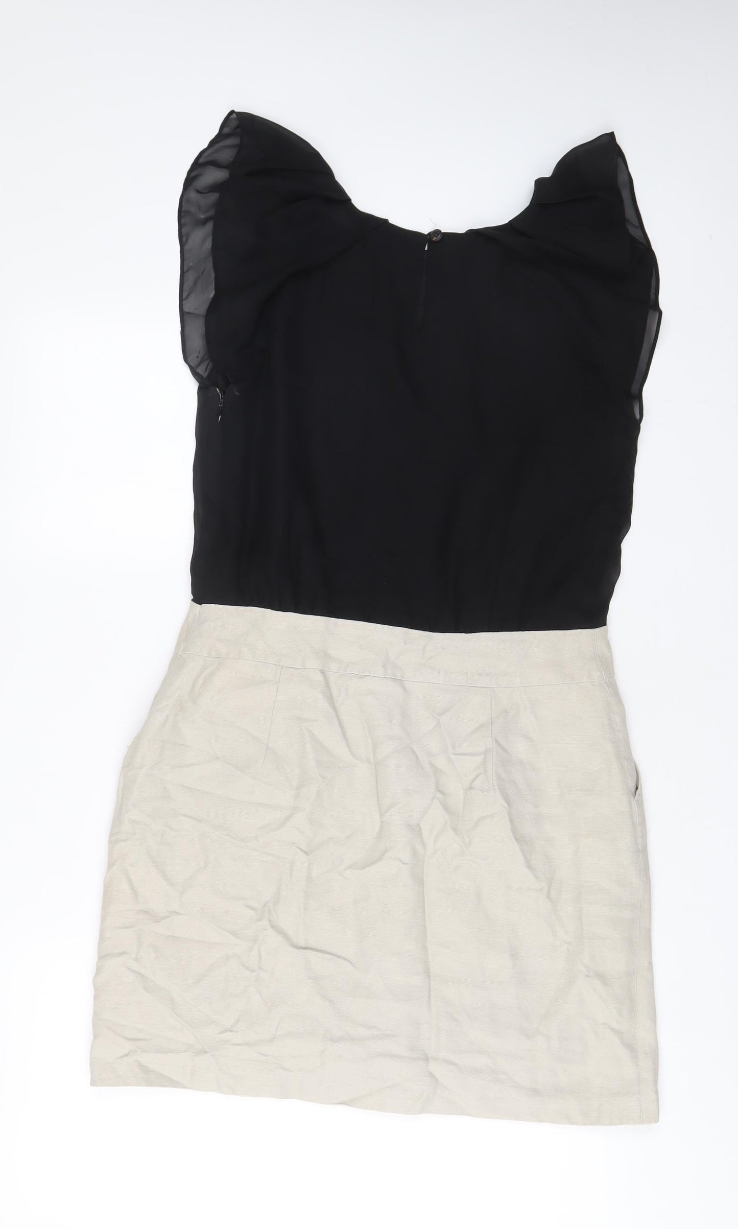 NEXT Womens Beige Polyester Sheath Size 12 Scoop Neck Button