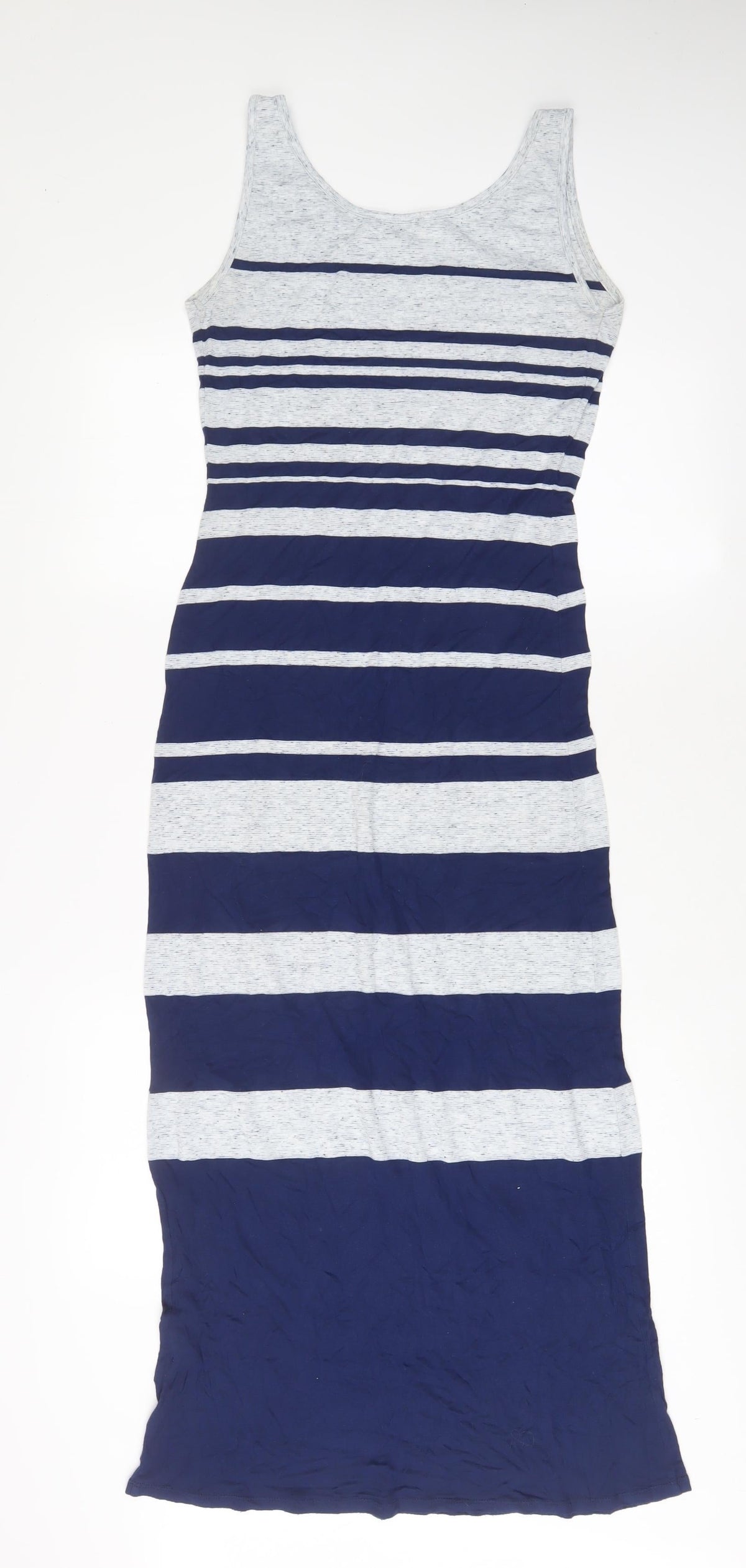 Warehouse Womens Blue Striped Linen A-Line Size 8 Scoop Neck Pullover