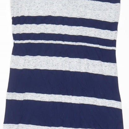 Warehouse Womens Blue Striped Linen A-Line Size 8 Scoop Neck Pullover