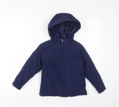Additional front view of Castore boys’ blue basic coat coat, size 4-5, years zip - zip pockets