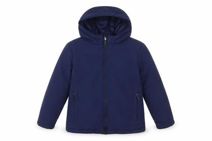 Front view of Castore boys’ blue basic coat coat, size 4-5, years zip - zip pockets