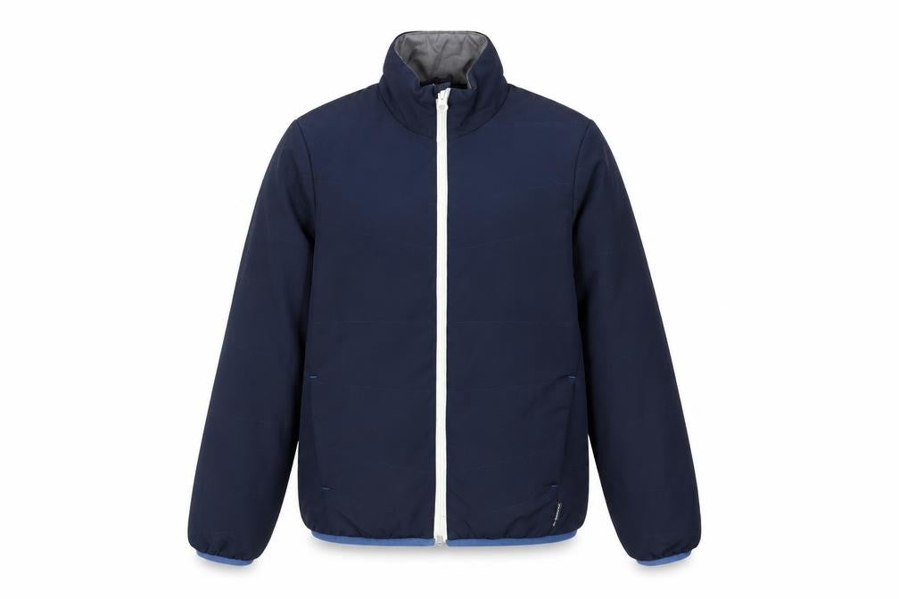 Front view of Decathlon boys’ blue jacket coat, size 10, years zip