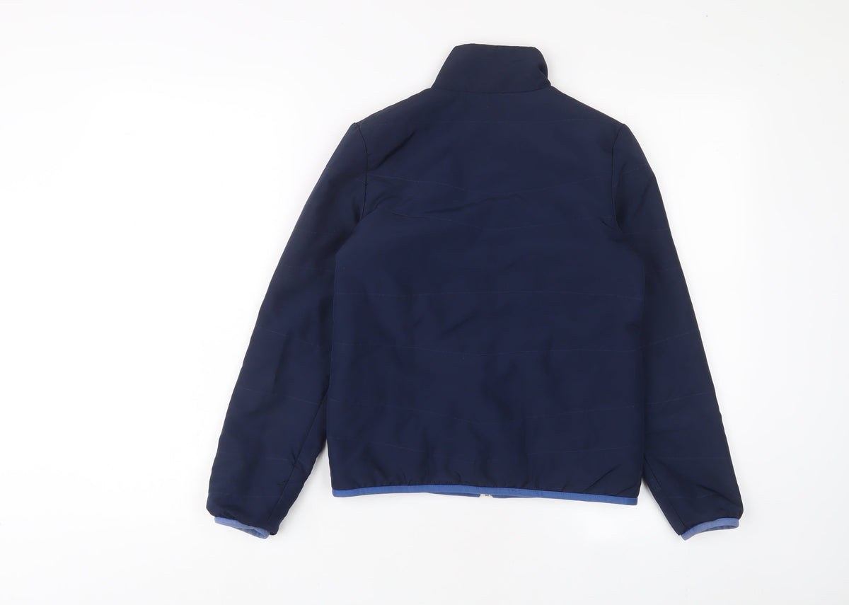 Back view of Decathlon boys’ blue jacket coat, size 10, years zip
