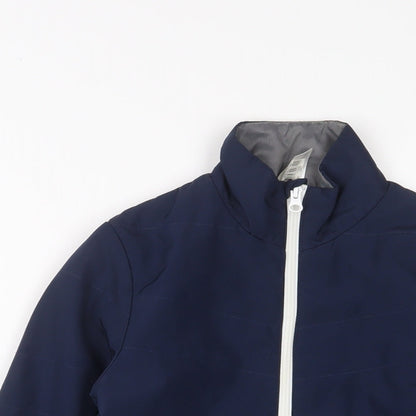Close-up detail of Decathlon boys’ blue jacket coat, size 10, years zip