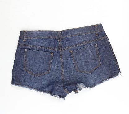 St Bernard Womens Blue Cotton Cut-Off Shorts Size 14 L3 in Regular Zip - Embroidery pattern to the sides
