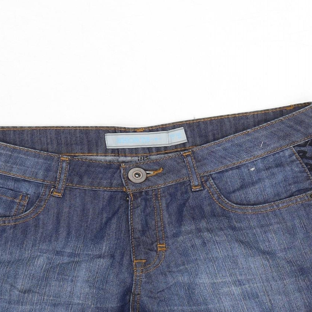 St Bernard Womens Blue Cotton Cut-Off Shorts Size 14 L3 in Regular Zip - Embroidery pattern to the sides