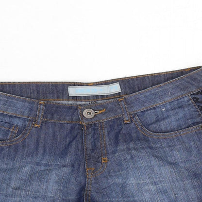 St Bernard Womens Blue Cotton Cut-Off Shorts Size 14 L3 in Regular Zip - Embroidery pattern to the sides