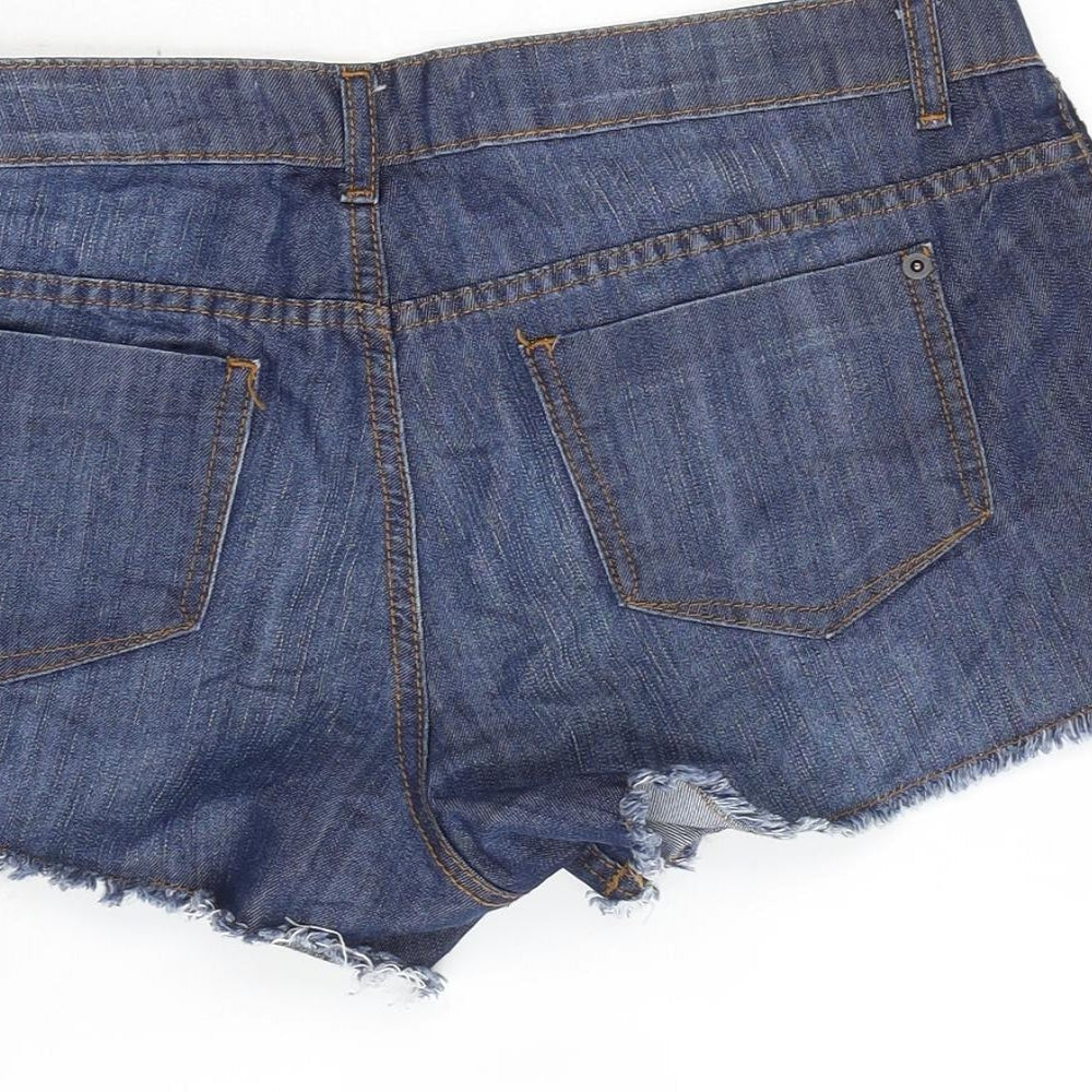 St Bernard Womens Blue Cotton Cut-Off Shorts Size 14 L3 in Regular Zip - Embroidery pattern to the sides