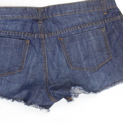 St Bernard Womens Blue Cotton Cut-Off Shorts Size 14 L3 in Regular Zip - Embroidery pattern to the sides