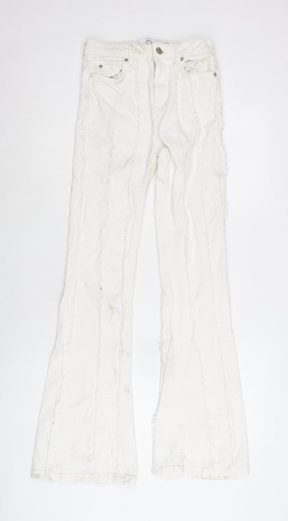Berksha Womens White Cotton Blend Flared Jeans Size 6 L32 in Regular Zip