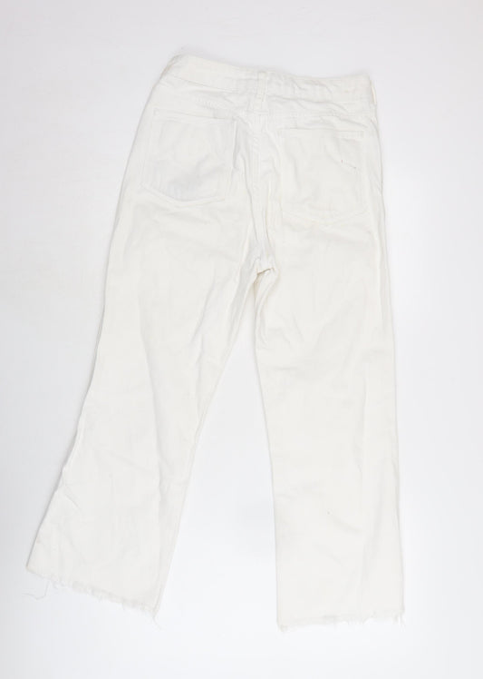 Topshop Womens White Cotton Blend Flared Jeans Size 26 in L32 in Regular Zip