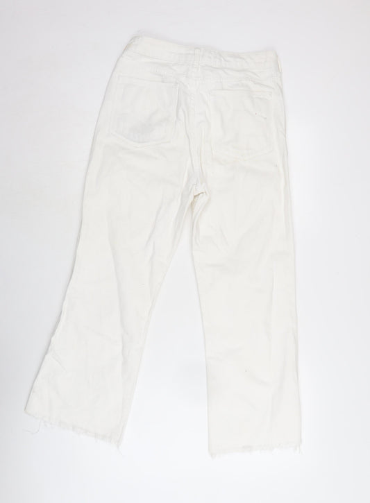 Topshop Womens White Cotton Blend Flared Jeans Size 26 in L32 in Regular Zip