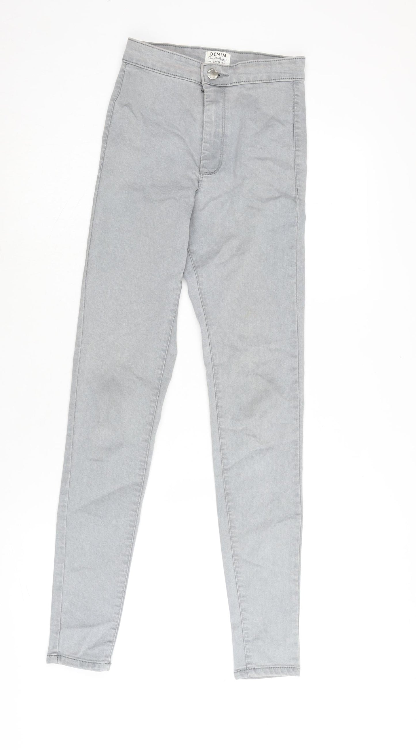 Miss Selfridge Womens Grey Cotton Straight Jeans Size 4 L29 in Regular Zip