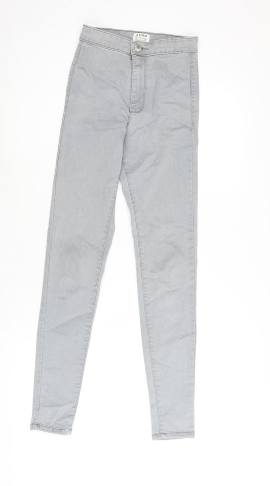 Miss Selfridge Womens Grey Cotton Straight Jeans Size 4 L29 in Regular Zip