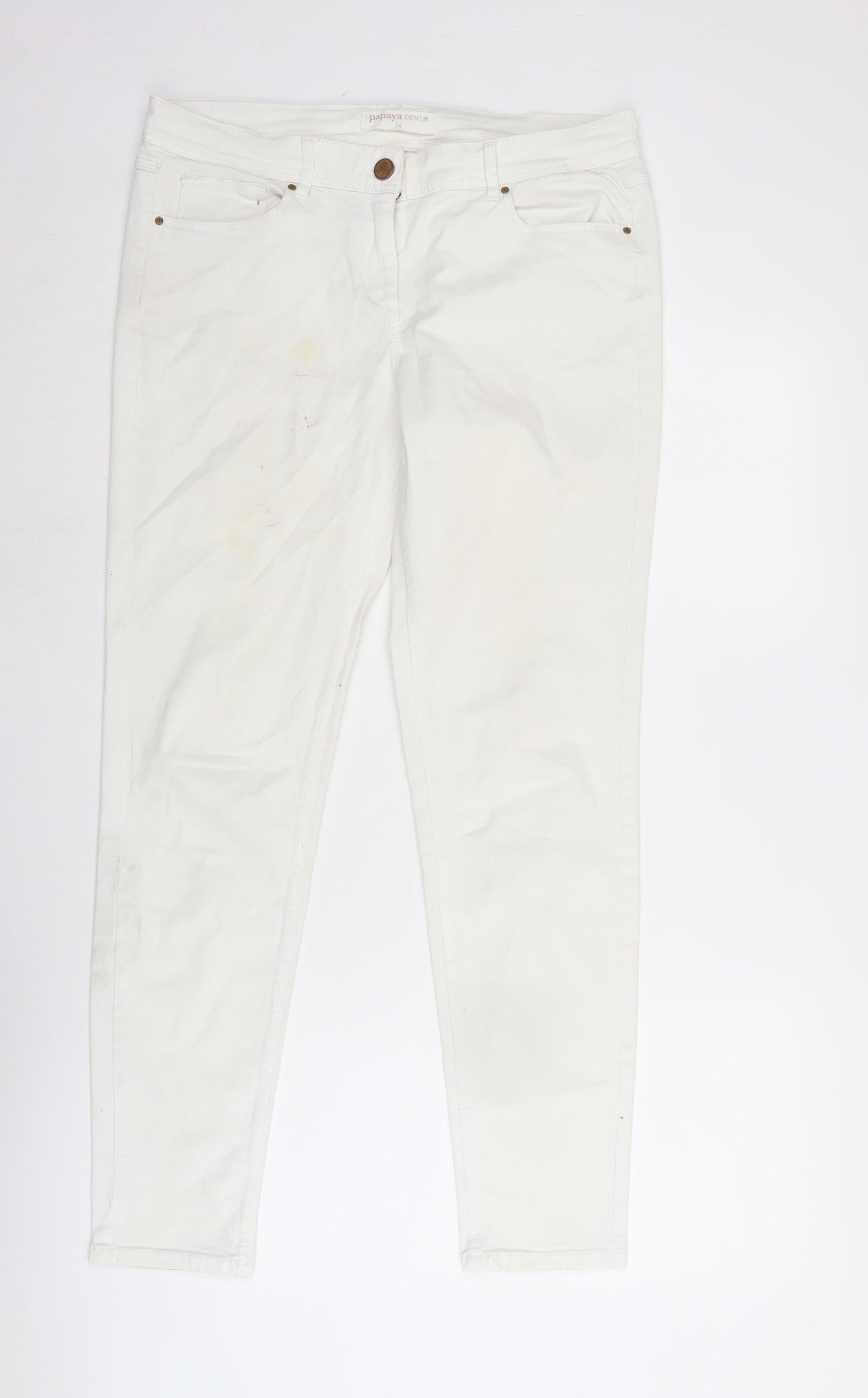 Matalan Womens Ivory Cotton Straight Jeans Size 14 L29 in Regular Zip