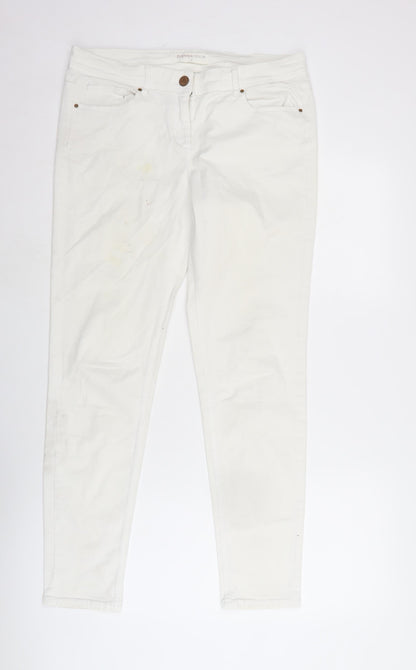 Matalan Womens Ivory Cotton Straight Jeans Size 14 L29 in Regular Zip