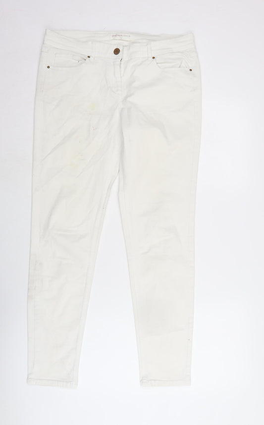 Matalan Womens Ivory Cotton Straight Jeans Size 14 L29 in Regular Zip
