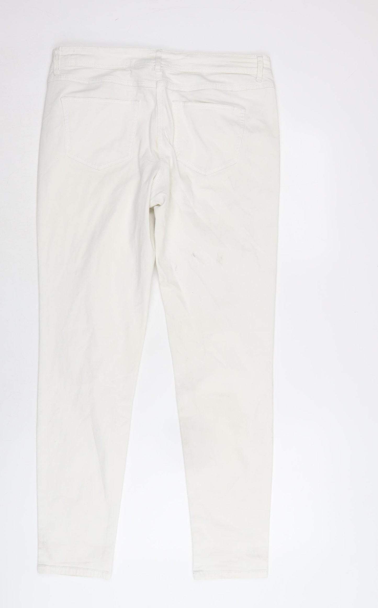 Matalan Womens Ivory Cotton Straight Jeans Size 14 L29 in Regular Zip