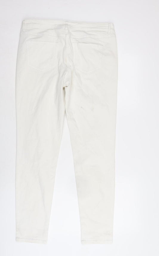 Matalan Womens Ivory Cotton Straight Jeans Size 14 L29 in Regular Zip