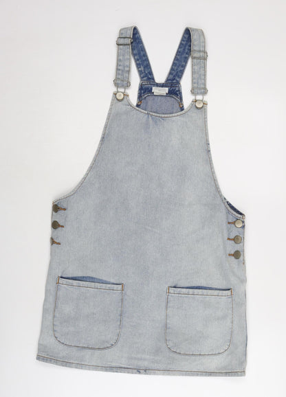 Cooperative Womens Blue Cotton Pinafore/Dungaree Dress Size S Round Neck Snap