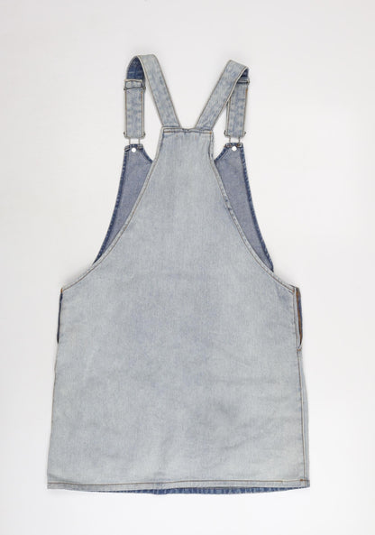 Cooperative Womens Blue Cotton Pinafore/Dungaree Dress Size S Round Neck Snap
